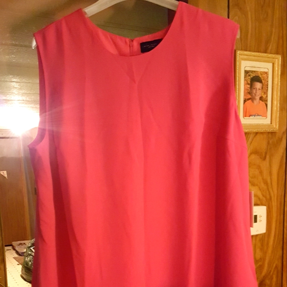 Victoria Beckham 3x Pink dress with white border on bottom.